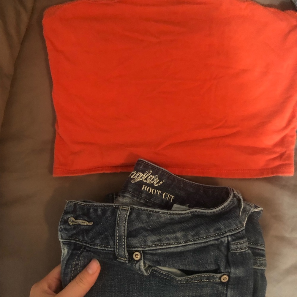 Wrangler boot cut jeans top is free